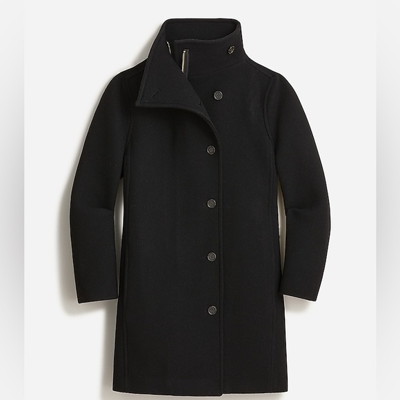 J Crew Black Cocoon Villa coat italian stadium cloth wool tortoise button funnel - Picture 2 of 11